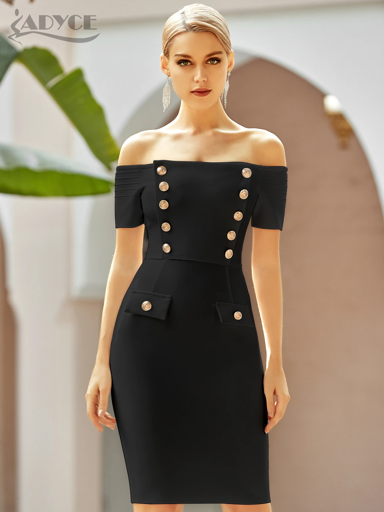 Фото Adyce 2022 новое летнее черное Клубное Бандажное платье с открытыми плечами женское