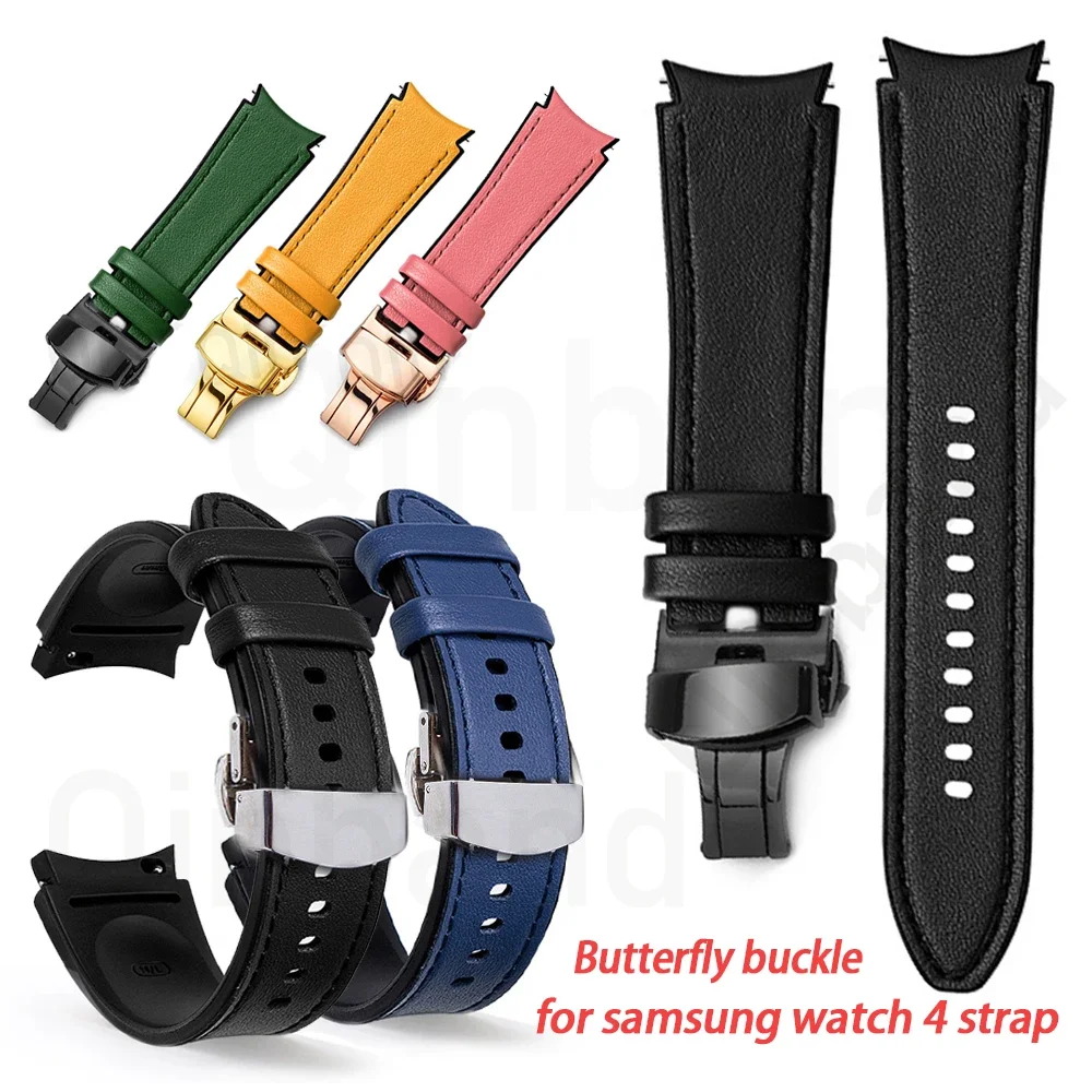 

New 20mm Watch Band for Samsung Watch 4 44mm 40mm Leather Strap for Samsung Watch 4 Calssic 46mm 42mm Bracelet Butterfly Clasp