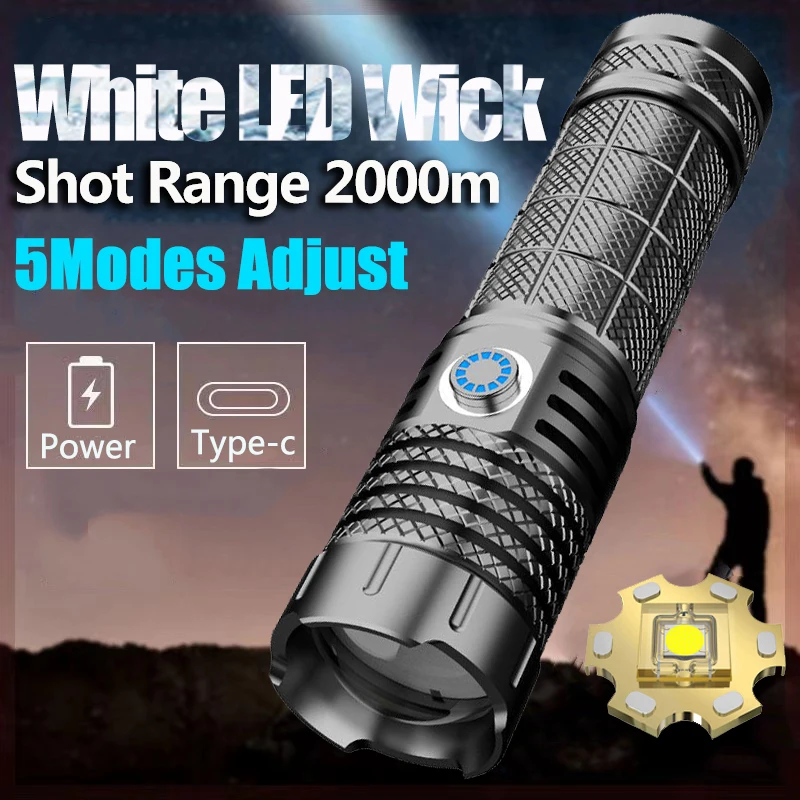 High Power 100W Spotlight Long Range 2000m Wick LED Flashlight TYPE-C USB Fast Charging Outdoor Telescopic Zoom Tactical Lamp
High Power 100W Spotlight Long Range 2000m Wick LED Flashlight TYPE-C USB Fast Charging Outdoor Telescopic Zoom Tactical Lamp