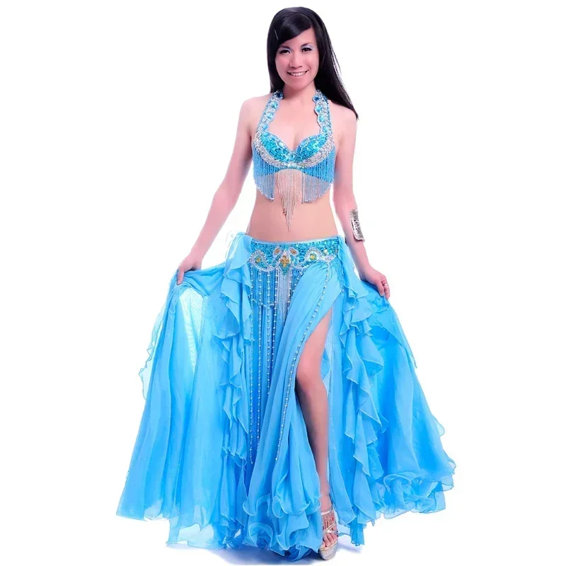 

Belly Dance Costume Women Dancewear Professional Performance Bellydance Outfit Bra Belt Skirt Set Oriental Beads Costumes