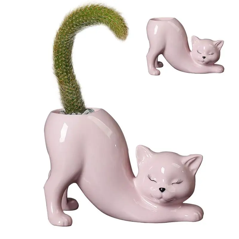 

Mini Cat Shaped Ceramic Flowerpot Cartoon Cute Hand Desktop Potted Expression Cat Plant Pot Desk Decorate Small Ornaments