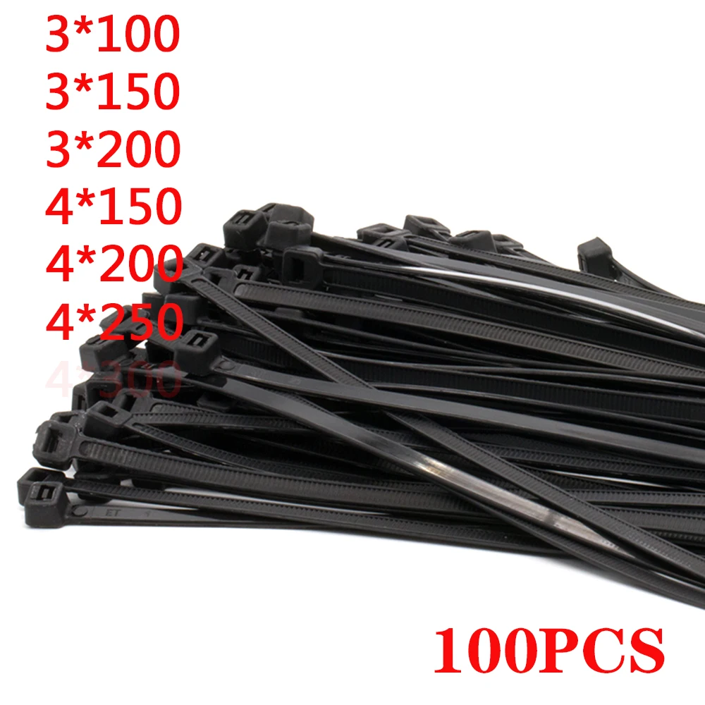 3x150/200/4*250 Self-Locking Plastic Nylon Wire Cable Zip Ties 100pcs Black Cable Ties Fasten Loop Cable Various Specifications
3x150/200/4*250 Self-Locking Plastic Nylon Wire Cable Zip Ties 100pcs Black Cable Ties Fasten Loop Cable Various Specifications