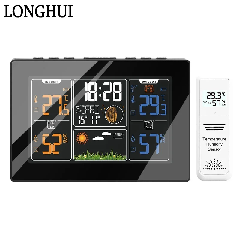 PT201C Wireless Digital Color Screen Weather Forecast Station LCD Alarm Wall Clock Outdoor Indoor Hygrometer Thermometer Sensor
PT201C Wireless Digital Color Screen Weather Forecast Station LCD Alarm Wall Clock Outdoor Indoor Hygrometer Thermometer Sensor