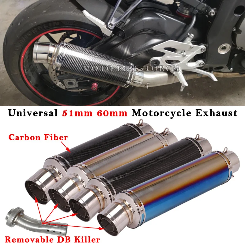 Universal 51mm Motorcycle Exhaust Pipe Modified Escape 60mm Carbon Fiber Muffler With DB Killer For CB500X KTM390 GSX-S750 R15
Universal 51mm Motorcycle Exhaust Pipe Modified Escape 60mm Carbon Fiber Muffler With DB Killer For CB500X KTM390 GSX-S750 R15