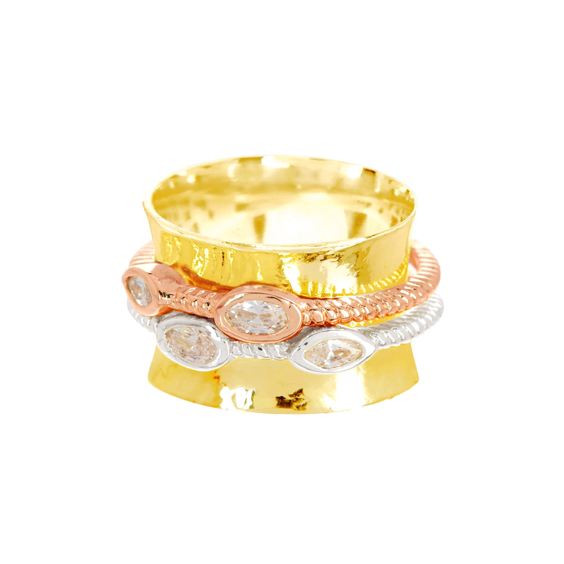 

Handmade CZ Tri Tone Spinner Ring Fashion Spinner Ring for Women