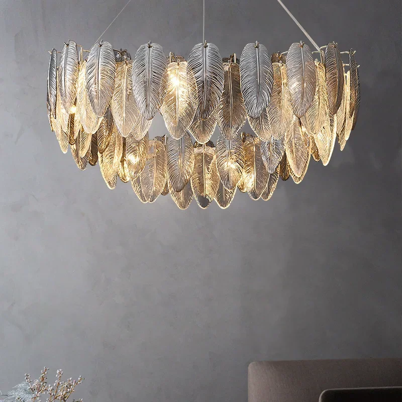 

Modern LED Feather Glass Ceiling Chandeliers Luxury Villa Living Dining Room Pendent Lamp Home Decor Hanging Light Fixtures