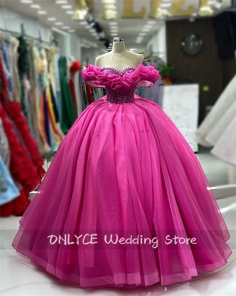 Luxury Fuchsia Evening Dresses Off Shoulder Beaded Crystals Diamonds Sequins Ball Gown Pleats Prom Dresse Wedding Party Wear
Luxury Fuchsia Evening Dresses Off Shoulder Beaded Crystals Diamonds Sequins Ball Gown Pleats Prom Dresse Wedding Party Wear