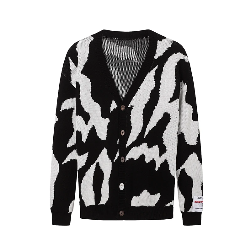 

RRR123 TALK maglione a contrasto bianco e nero Giacca кардиган scollo a V nuovo maglione lavorato a maglia per uomo e donna