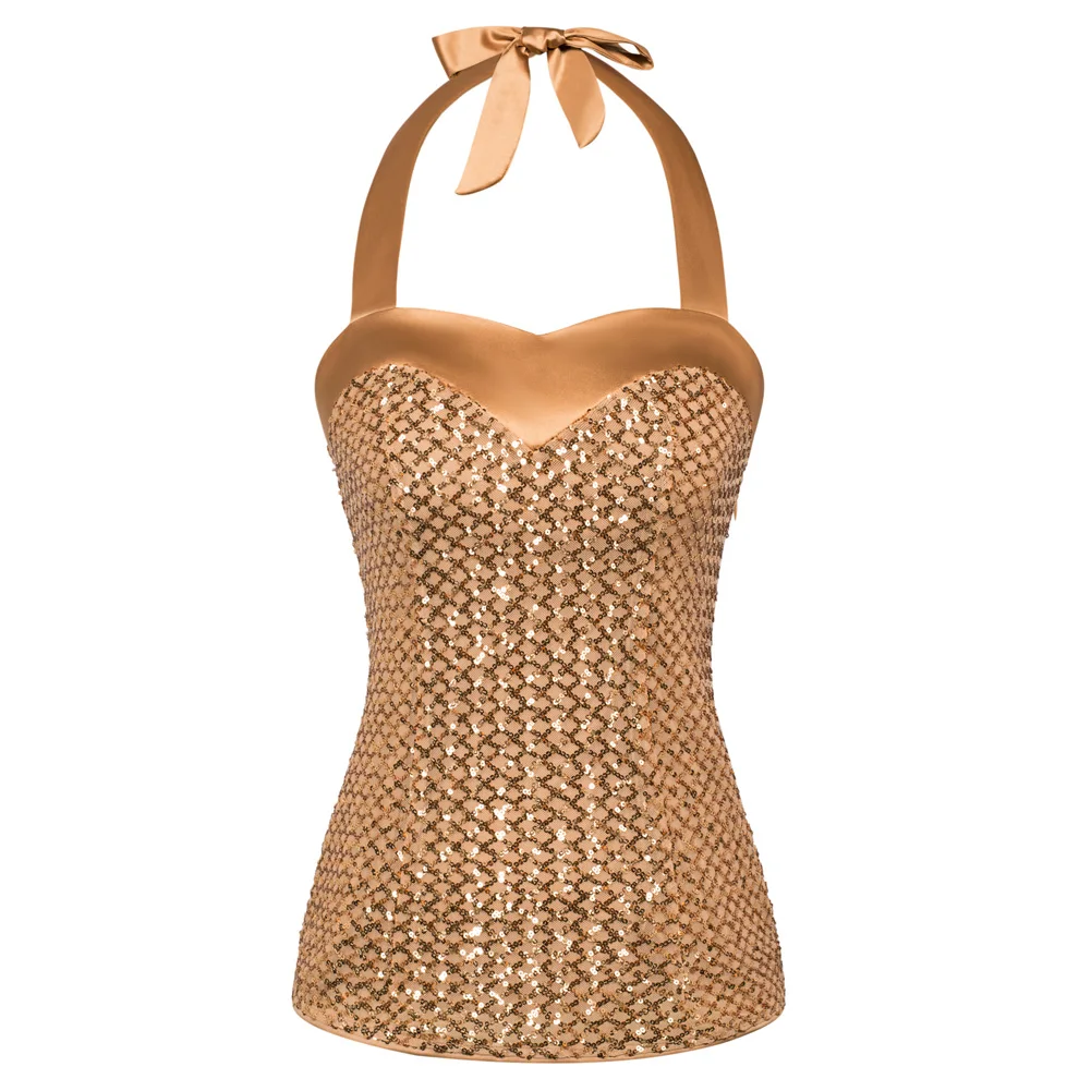 Belle Poque 1950s Sparkly Sequin Tops For Women Backless Satin Patchwork Strappy Camis Tank Tops Pin-Up Style Night Party Blouse
Belle Poque 1950s Sparkly Sequin Tops For Women Backless Satin Patchwork Strappy Camis Tank Tops Pin-Up Style Night Party Blouse