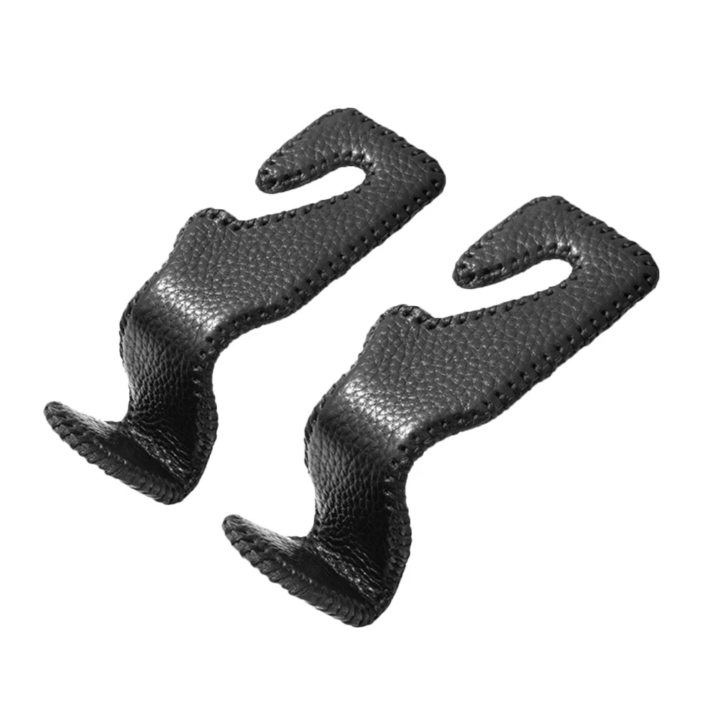 

2 Pcs Hook up Headrest Hanger Backrest Vehicle Seat Hooks Car Top Layer Cowhide Auto Hangers