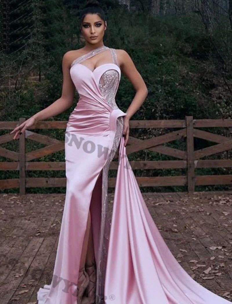 Sexy Mermaid Satin Appliques Beaded Prom Dresses One Shoulde with Slit Formal Evening Party Gown Women Robes De Soirée
Sexy Mermaid Satin Appliques Beaded Prom Dresses One Shoulde with Slit Formal Evening Party Gown Women Robes De Soirée