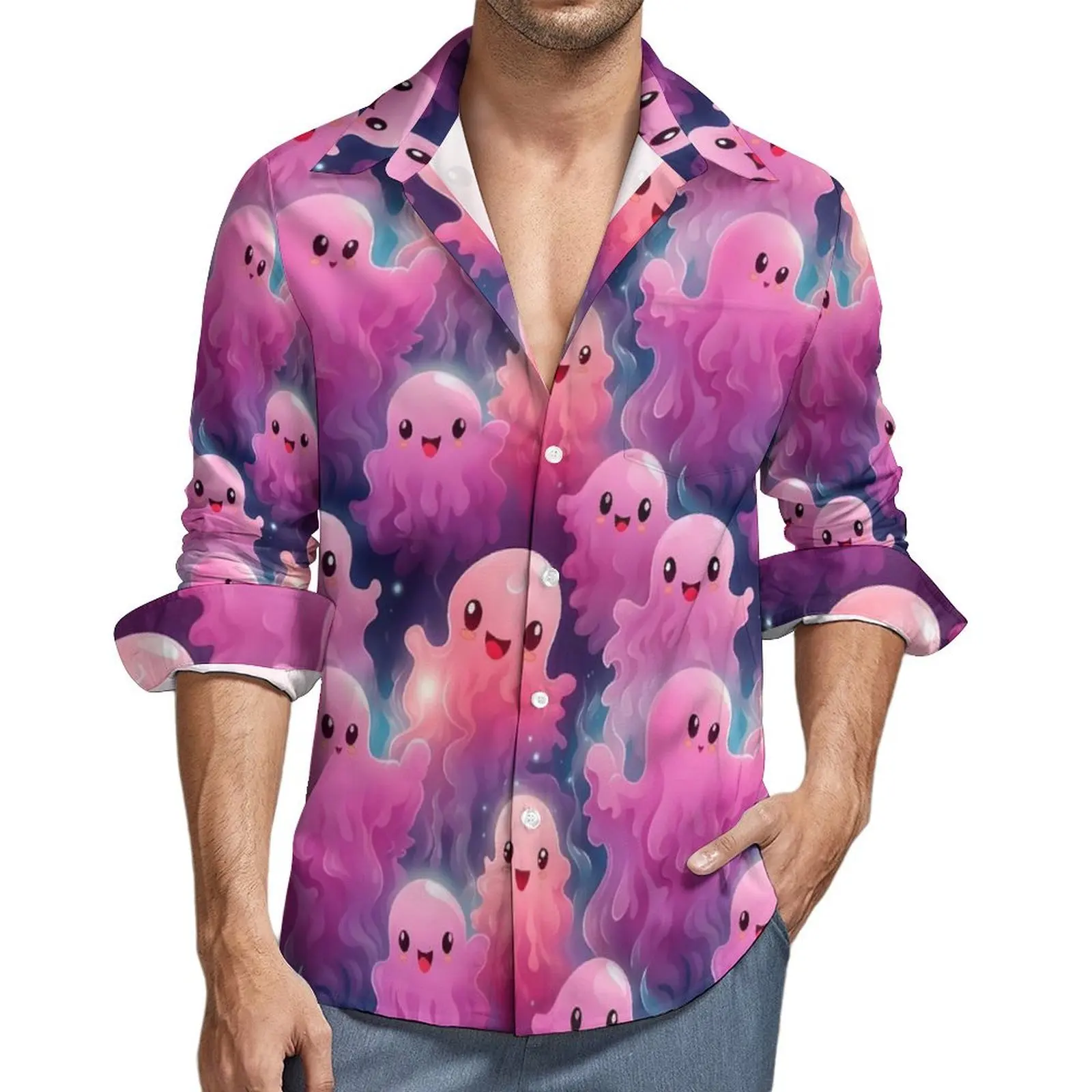 Pink Ghost Shirt Autumn Funny Halloween Casual Shirts Male Classic Blouses Long Sleeve Graphic Breathable Clothing Plus Size 4XL
Pink Ghost Shirt Autumn Funny Halloween Casual Shirts Male Classic Blouses Long Sleeve Graphic Breathable Clothing Plus Size 4XL