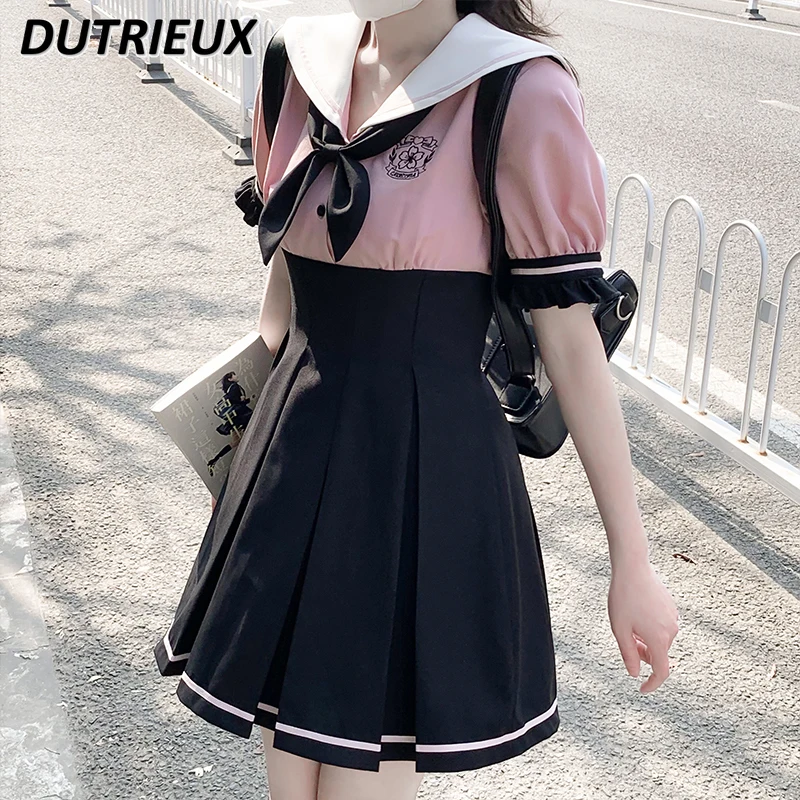Korean Style Short Sleeve Sail Collar Dress Preppy Style Waist Slim A-Line Short Dress Summer Color Matching Stitching Dress
Korean Style Short Sleeve Sail Collar Dress Preppy Style Waist Slim A-Line Short Dress Summer Color Matching Stitching Dress