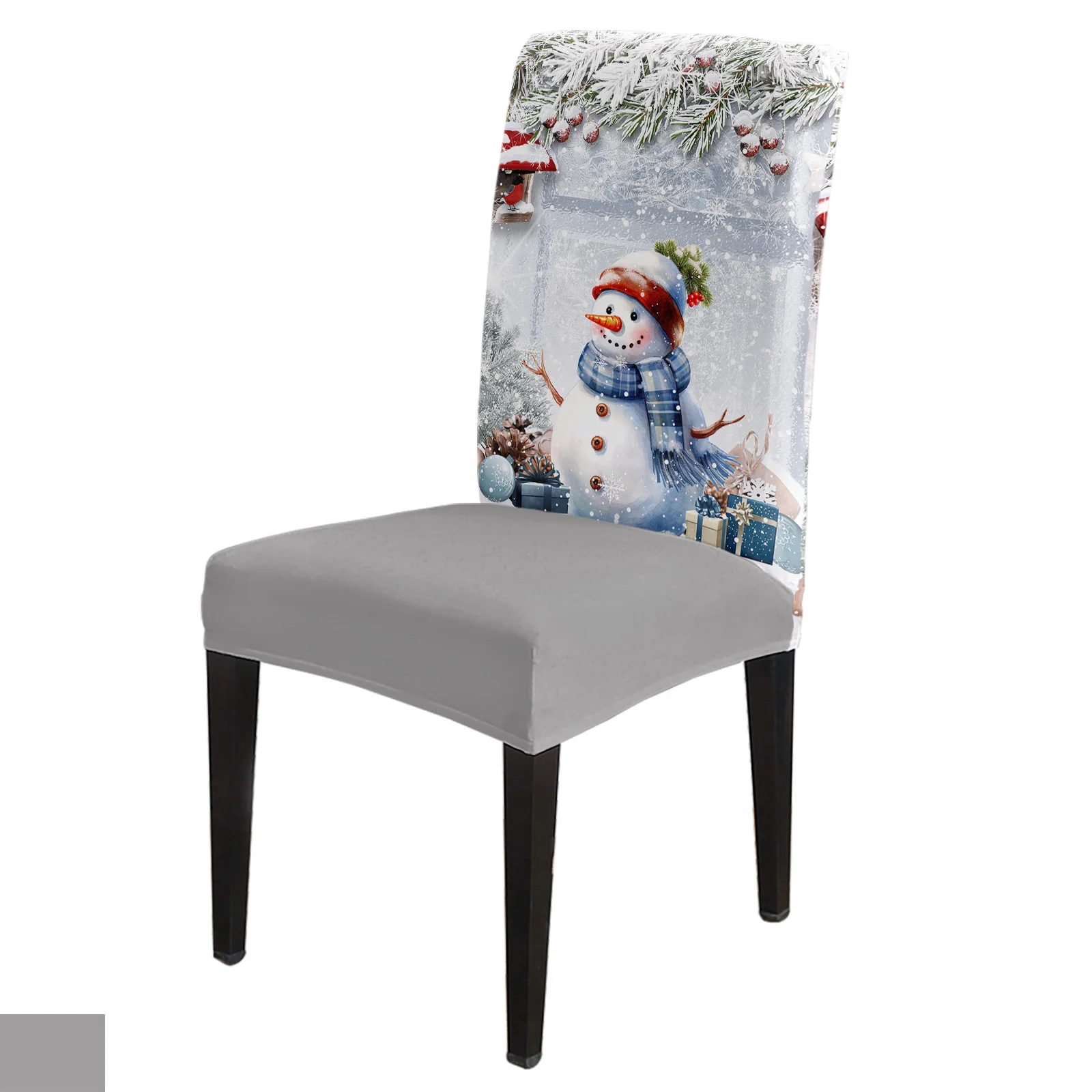 

Christmas Snowman Holly Fir Tree Chair Cover Spandex Elastic Dining Chair Slipcover Wedding Festival Stretchy Seat Cover