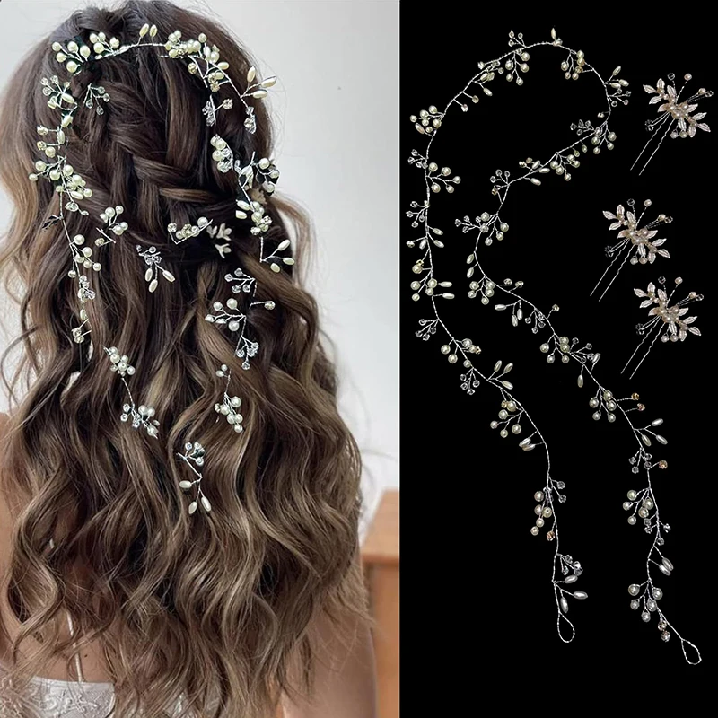 

Crystal Pearl Bridal Tiaras Hairbands Hairpins Bridesmaid Diamante Hair Vine Accessories Wedding Jewelry Hair Accessories