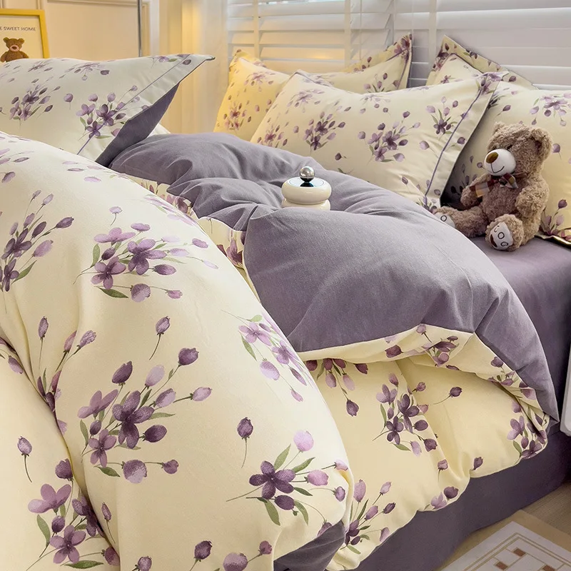 Простыня хлопковая с начесом, простой утолщенный защитный чехол с цветочным принтом, домашний текстиль, лето 2024