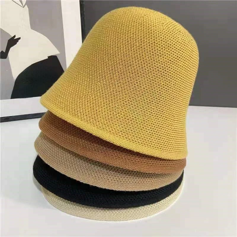 

Autumn Winter Japanese Solid Color Hollow Fisherman Caps Female Simple Retro Dome Hat Fashion Warm British Bucket Hats Gorras