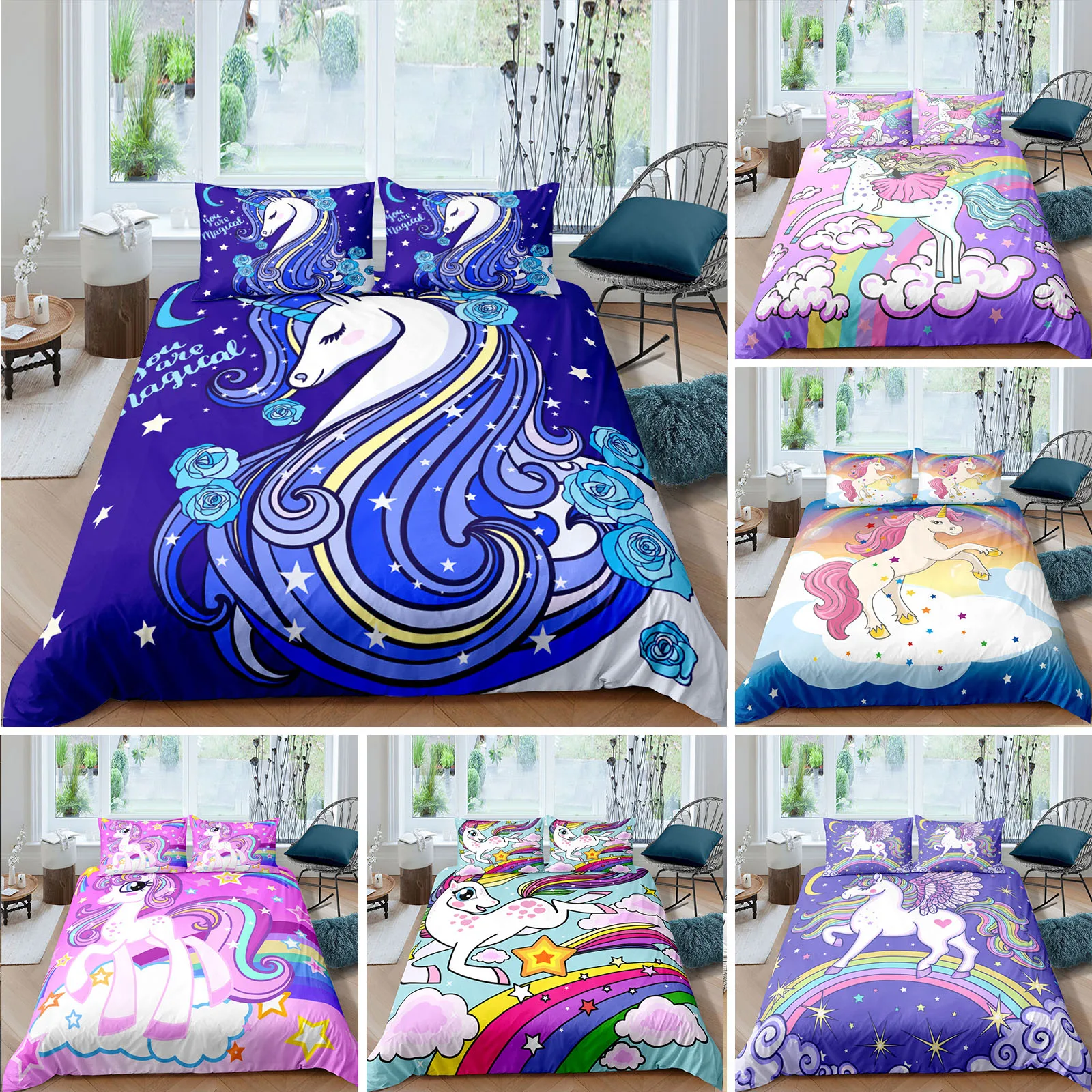 3D Colorful Unicorn Duvet Cover with Pillow Cover Bedding Set Single Double Twin Full Queen King Size Bed Set for Bedroom Decor
3D Colorful Unicorn Duvet Cover with Pillow Cover Bedding Set Single Double Twin Full Queen King Size Bed Set for Bedroom Decor