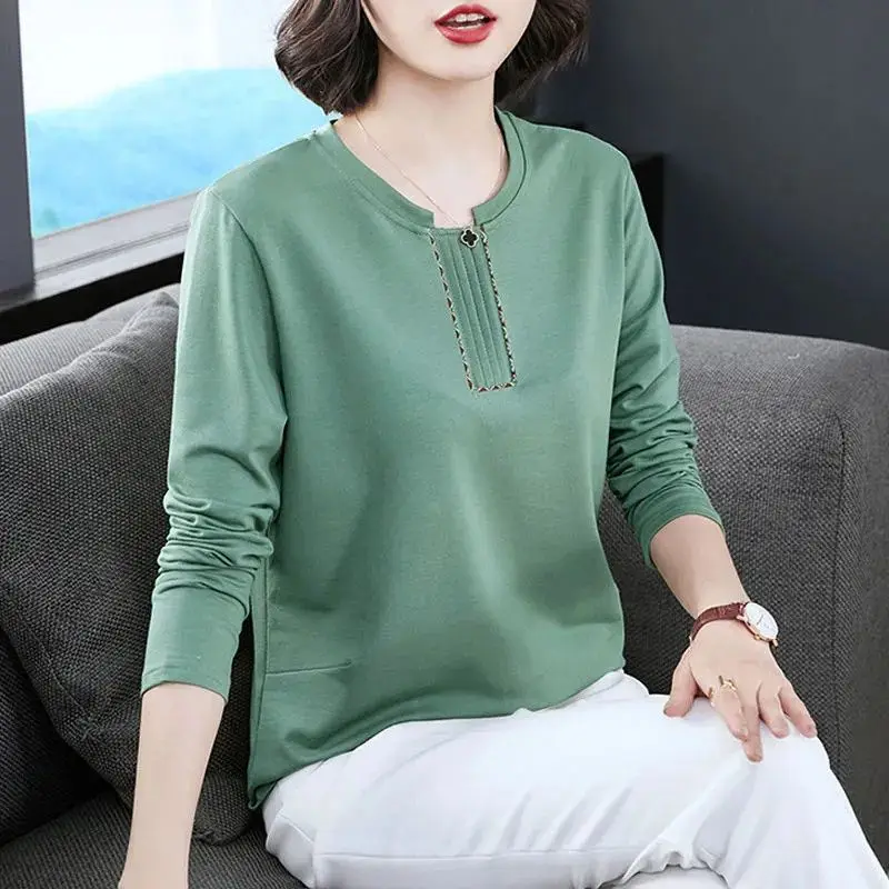 Женское простое нижнее пальто для офиса, футболки, модные свободные однотонные пуловеры с круглым вырезом и длинным рукавом, женская одежда
Женское простое нижнее пальто для офиса, футболки, модные свободные однотонные пуловеры с круглым вырезом и длинным рукавом, женская одежда