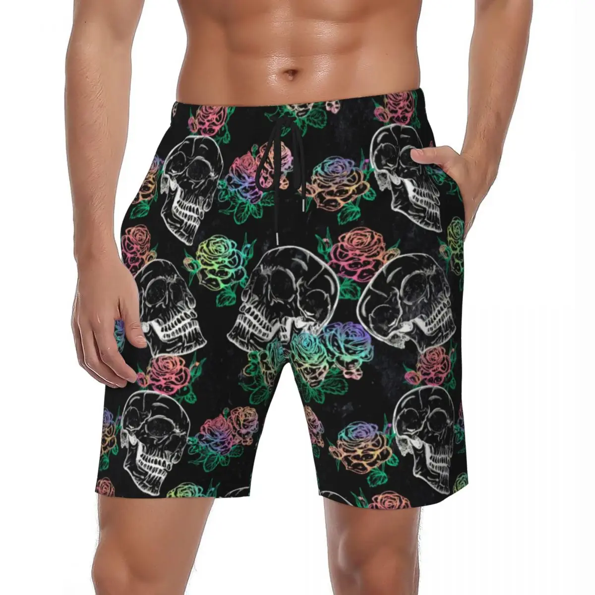 

Sugar Skull Board Shorts Summer Ombre Roses Print Sportswear Beach Shorts Male Comfortable Y2K Retro Large Size Swimming Trunks