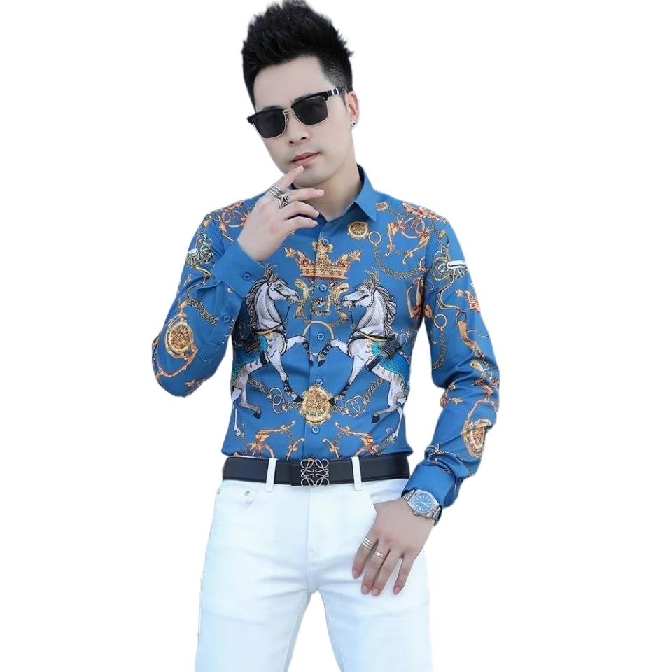 Men shirt long sleeve spring and autumn high quality shirts and blouses fashion handsome personality printed top men's clothing
Men shirt long sleeve spring and autumn high quality shirts and blouses fashion handsome personality printed top men's clothing