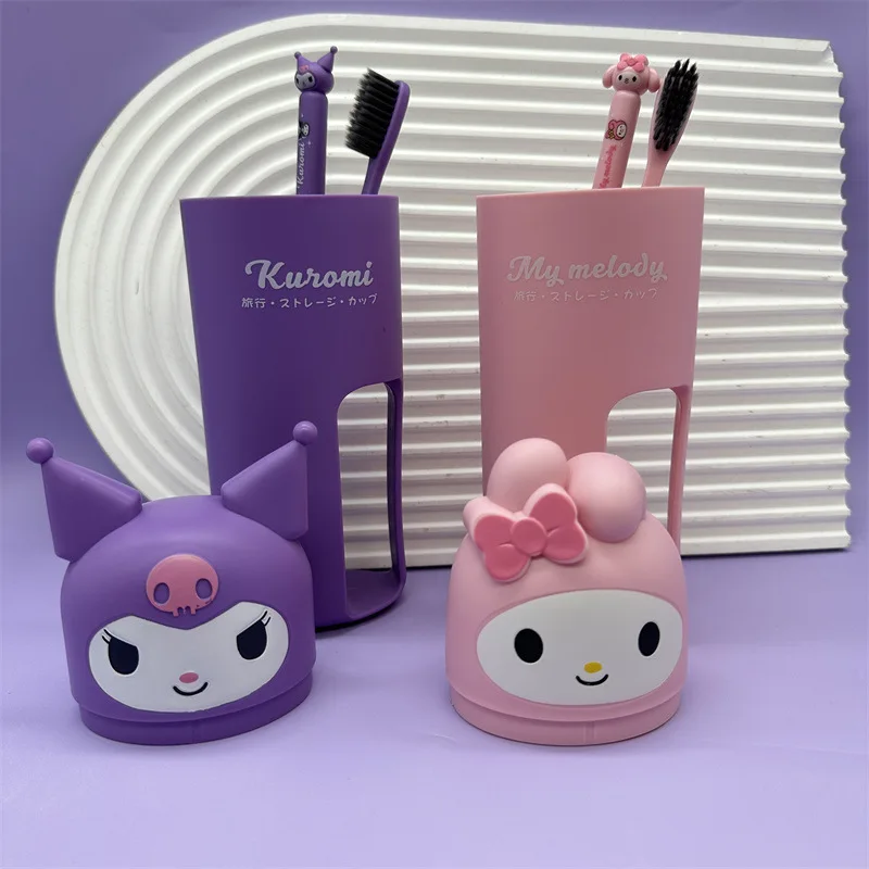 

Sanrio Hello Kitty Kurome Mouthwash Cup Bathroom Set Melody Doll Combination Travel Portable Soft-bristle Toothbrush Gift Box