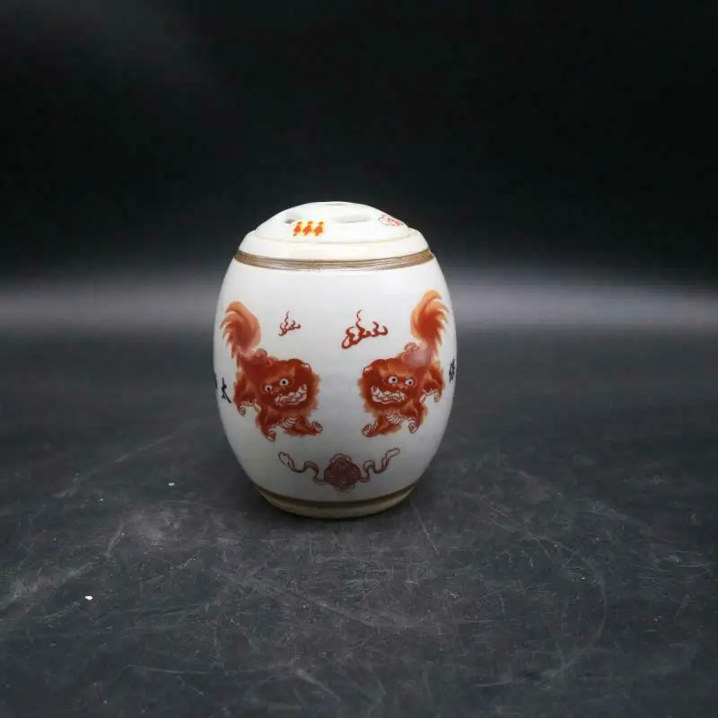 

Chinese Famille Rose Porcelain Pot Qing Qianlong Foo Fu Dog Lion Tea Caddy 4.7"