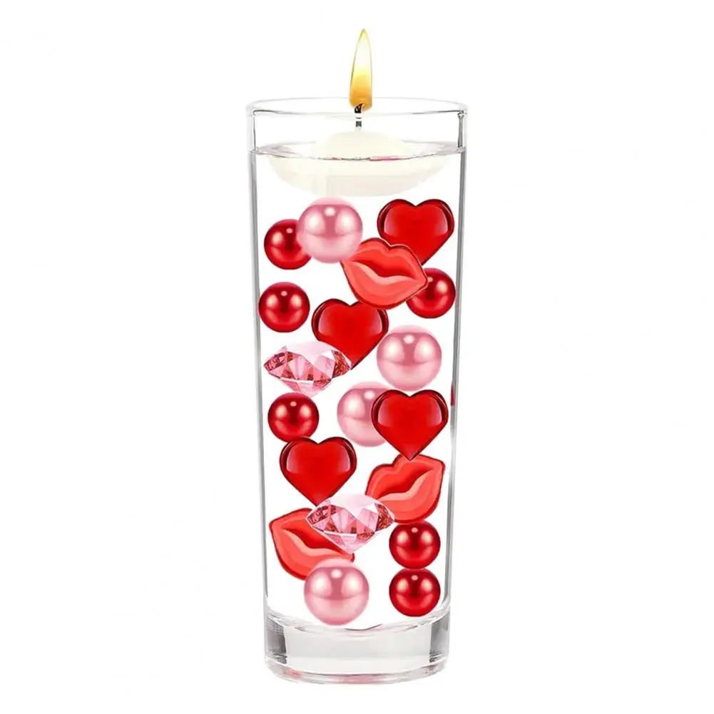 

Vase Filler Set Valentines Day Vase Filler Heart Lip Diamond-shaped Floating Faux Pearls Christmas Holiday Home for Vases
