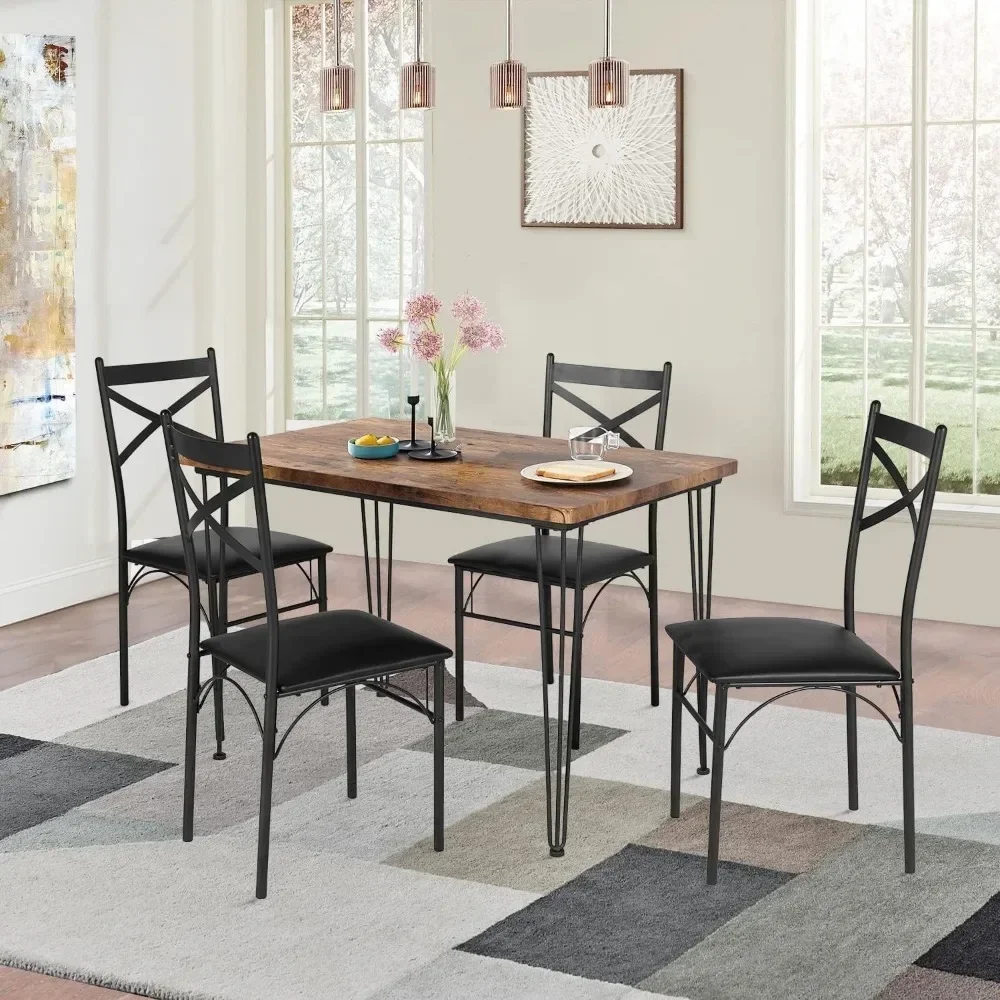 

Набор из 5 предметов для домашней кухни, конус для завтрака, с 4 стульями, черный, обеденный стол на 4, коричневый в стиле ретро