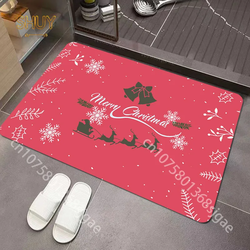 

Christmas Rug Bathroom Mat Non-slip Living Room Hallway Doormat Santa Claus Print Bath Soft Foot Mats for Kitchen Flannel Rugs