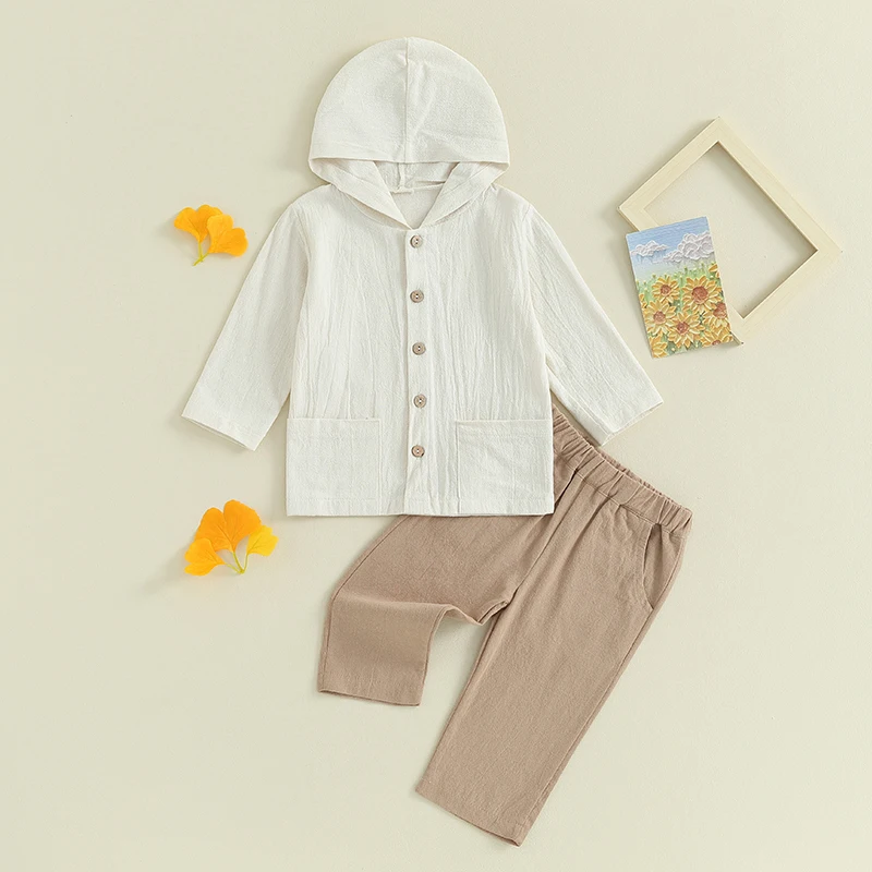 Toddler Baby Boy Fall Winter Clothes Long Sleeve Button Hooded Tops Elastic Waist Pants 2Pcs Outfit Set
Toddler Baby Boy Fall Winter Clothes Long Sleeve Button Hooded Tops Elastic Waist Pants 2Pcs Outfit Set