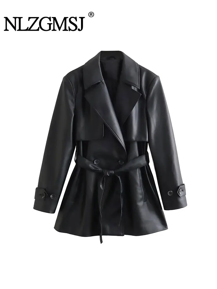 

Nlzgmsj TRAF 2023 Autumn Winter Long Jacket Belted Slim Fit Ladies Windbreaker Coat Women New Fashion Streets Belt Jackets