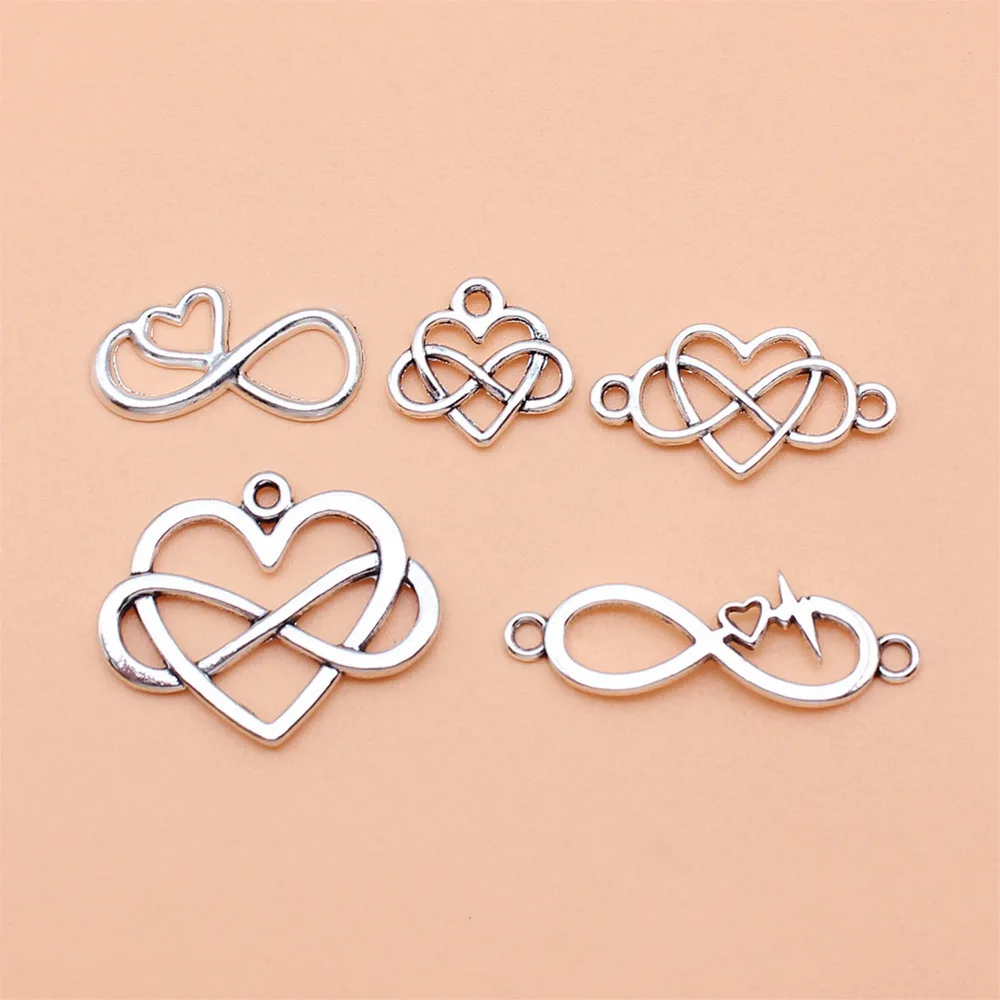 

5pcs/lot Antique Silver Color Infinity Symbol Heart Charms Collection For Jewelry Making Findings