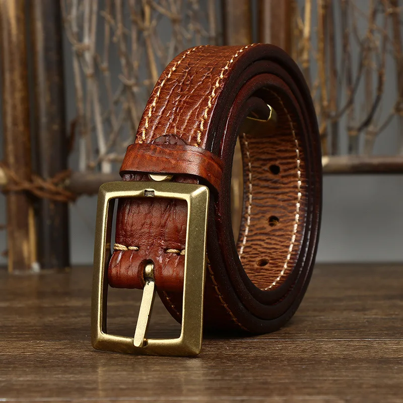 

3.3CM Genuine Leather Belt For Men High Quality Copper Buckle Male Fashion Designer Jeans Cowskin Casual Belts Cowboy Waistband