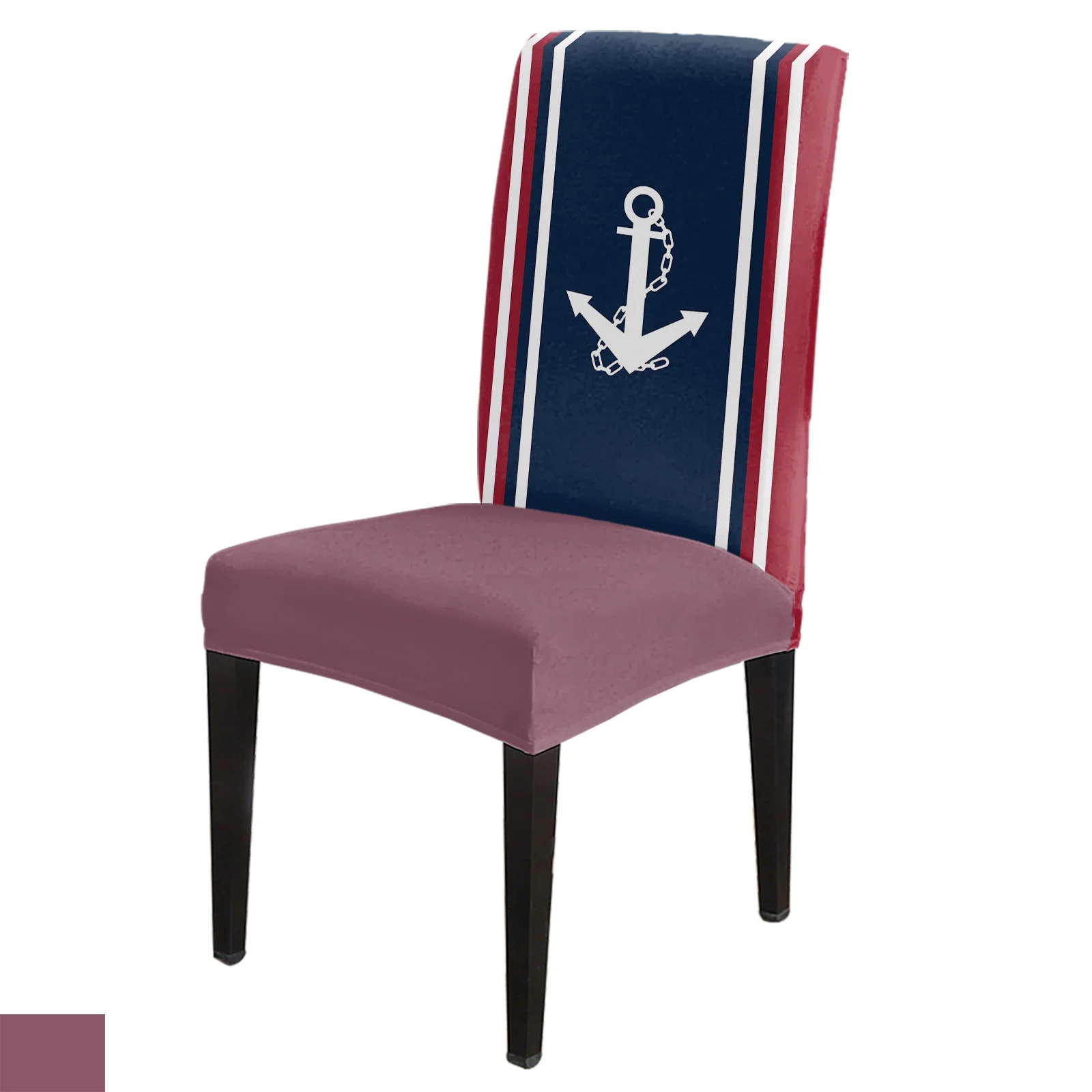 

Vertical Blue Red Stripe White Anchor Chair Cover Dining Spandex Stretch Seat Covers Home Office Decoration Desk Chair Case Set