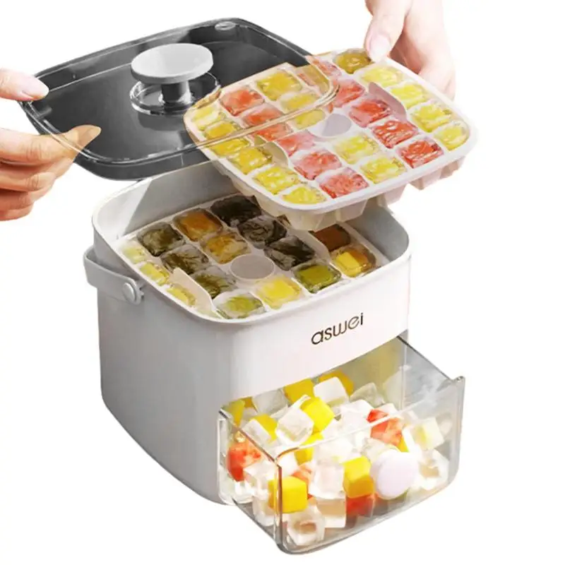 

Ice Mould Quick Demould Ice Cube Tray Storage Boxes Remove One Click Ice Maker Freezer Cooling Drink Ice Box With Handle