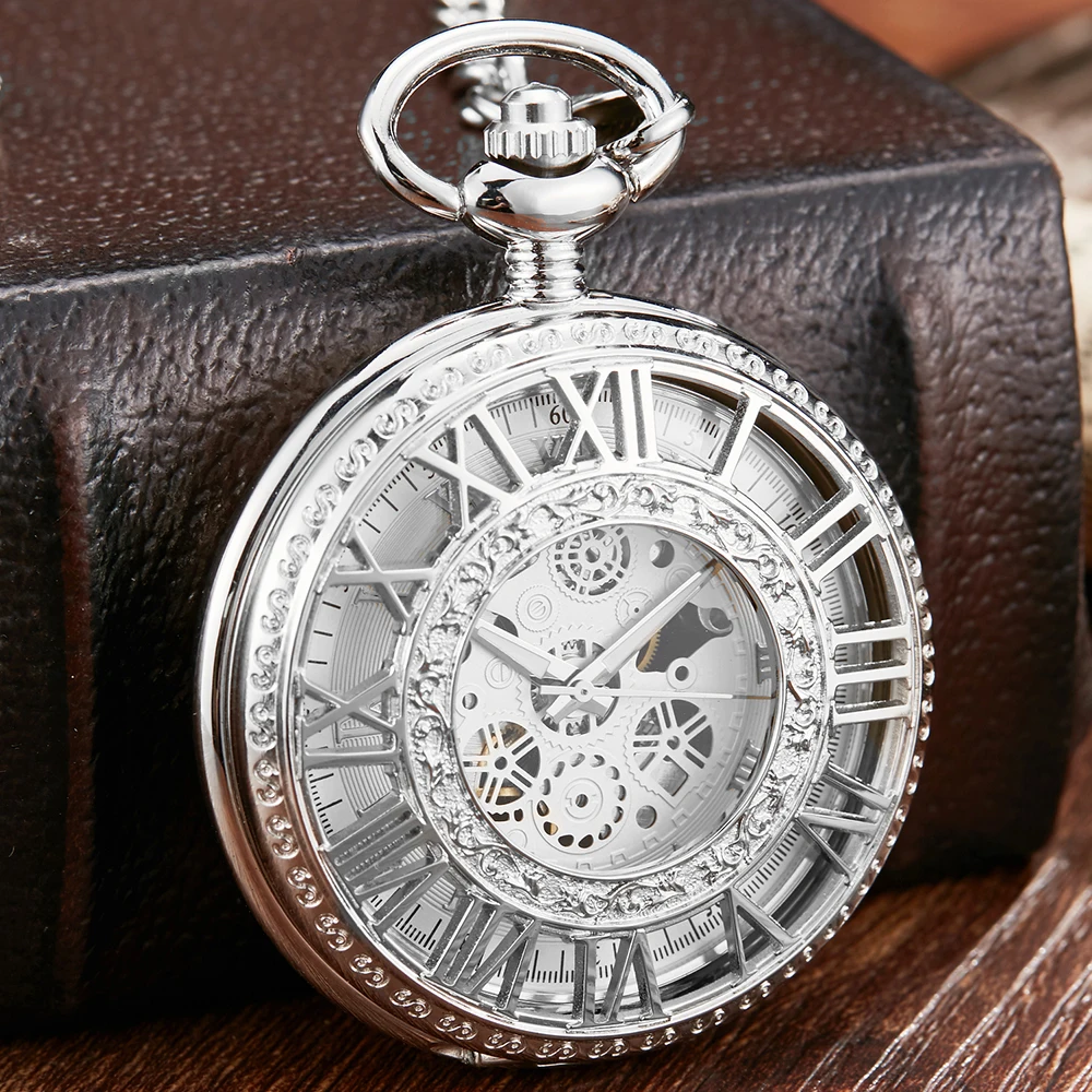 

Silver Retro Lady Pocket Watch Fob chain Steampunk Roman Numbers Display Men Women Gifts With Chain reloj de bolsillo clock