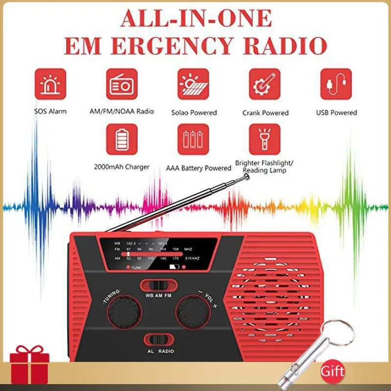 Emergency Solar Hand Crank Radio Receiver Outdoor Portable AM/FM NOAA Weather Radio With Multifunctional Flashlight Power Bank
Emergency Solar Hand Crank Radio Receiver Outdoor Portable AM/FM NOAA Weather Radio With Multifunctional Flashlight Power Bank