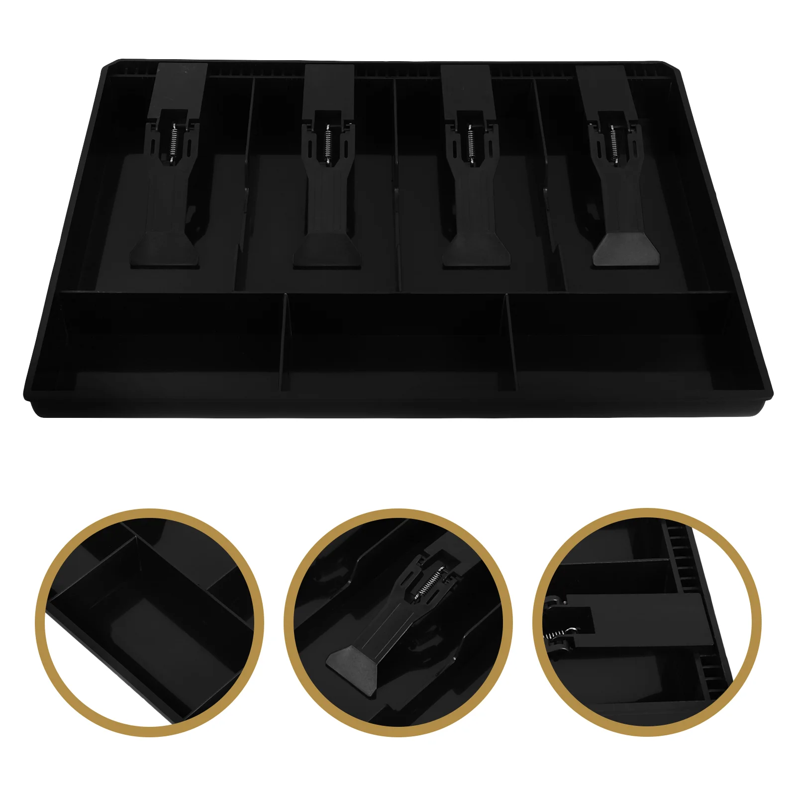 

4 Bills and 3 Cash Drawer Insert Trays Cashier Drawer Cash Collection Box Insert Tray for Market Bank Home (Black)