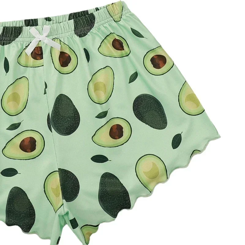 Ensemble pyjama d'été pour femmes, nouveau style, imprimé avocat, caraco avec short, décontracté, sexy, jolie nuisette, vêtements de nuit, sous-vêtements 4