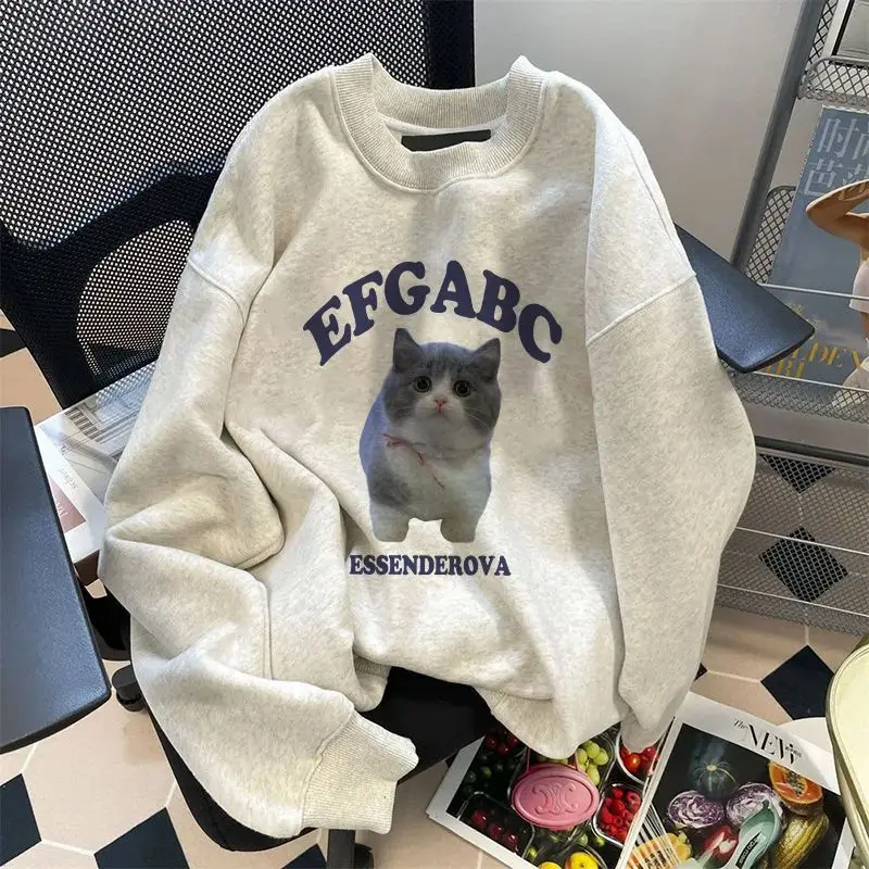 American sweet and cute cat print national style round sweatshirt for women in autumn and winter loose and versatile couple tops
American sweet and cute cat print national style round sweatshirt for women in autumn and winter loose and versatile couple tops
