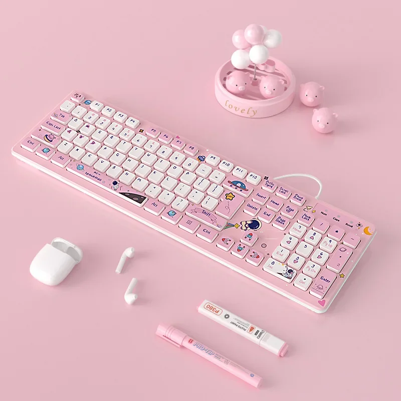 Проводная клавиатура Kawaii с астронавтом для девушек, милый ветер, ноутбук, офис, бесшумная, мультяшная, розовая, игровые аксессуары, 104 клавиши, ПК, геймер
Проводная клавиатура Kawaii с астронавтом для девушек, милый ветер, ноутбук, офис, бесшумная, мультяшная, розовая, игровые аксессуары, 104 клавиши, ПК, геймер