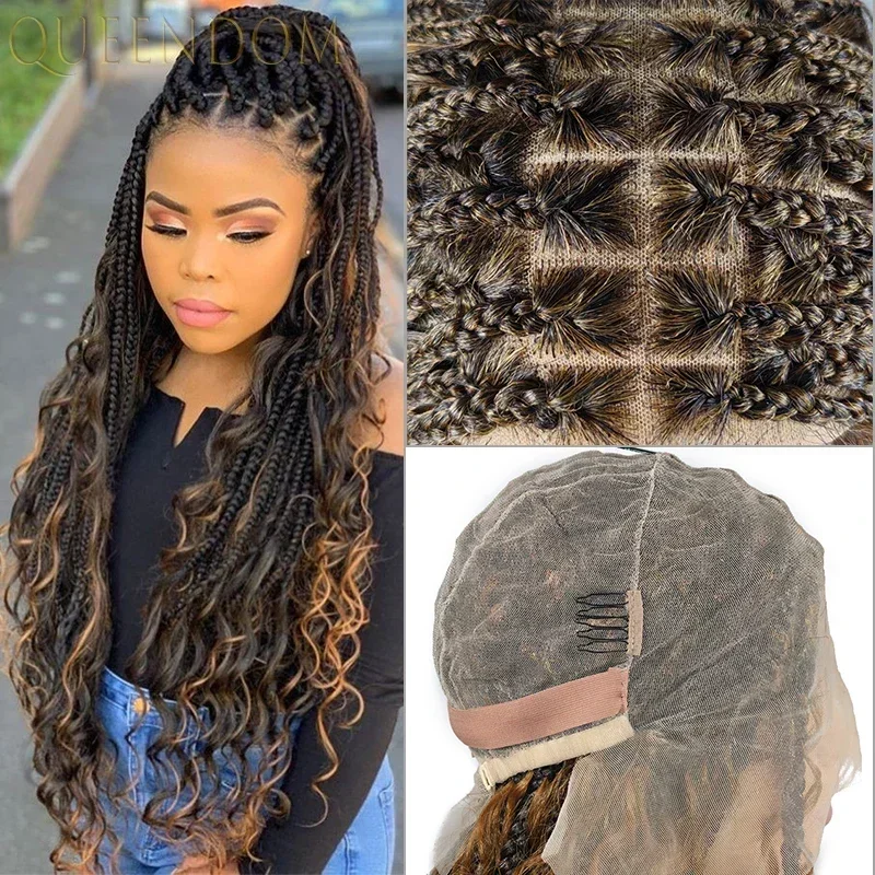 

Blonde Box Braided Full Lace Wig Wih Baby Hairs Natural Ombre Braid Lace Front Wig Synthetic Braids Lace Frontal Wig with Plaits