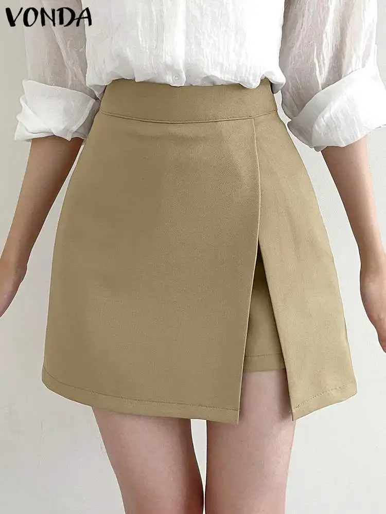 

VONDA Women Solid Color Skirts 2024 Summer High Waist Casual A-Line Skirt Casaul Loose Slit School Chic Bottoms Elegant Feminina