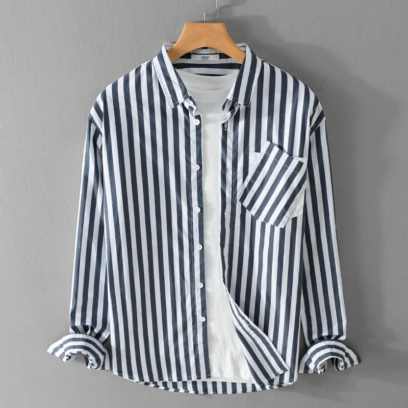 

New Designer Italy Long-sleeve Striped Cotton Brand Shirts For Men Fashion Comfortable Tops Clothing Plus Size Camisa Masculina