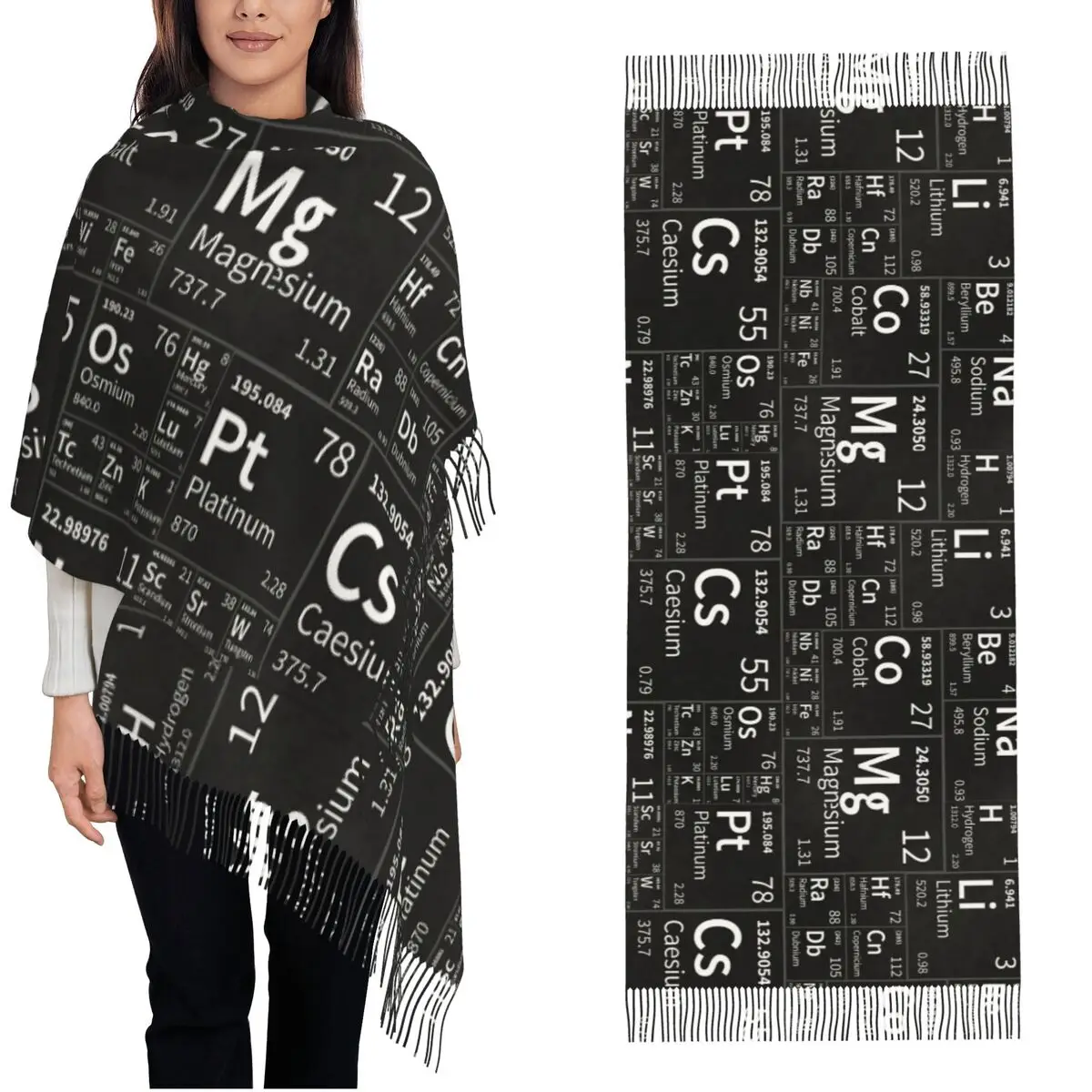 

Women's Scarf with Tassel Table Of Elements Pattern Large Winter Fall Shawl Wrap Chemistry Gifts Pashmina Scarves