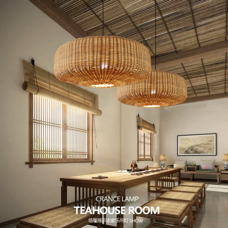 

Creative Handmade Bamboo Rattan LED Pendant Light Chandelier Lighting For Living Dining Room Restaurant Hanging Lamp E27 Lustres