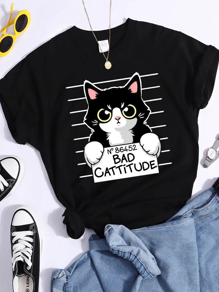 No86452 Bad Cattitude Funny Cat Womens T-Shirt Casual Sport T Shirts Breathable Summer Tee Shirt Street Creativity T Shirt Women
No86452 Bad Cattitude Funny Cat Womens T-Shirt Casual Sport T Shirts Breathable Summer Tee Shirt Street Creativity T Shirt Women