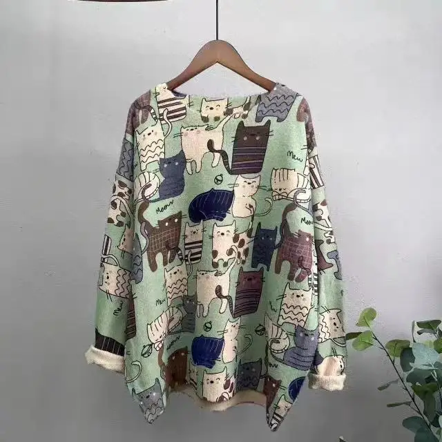 DIMANAF New Autumn Plus Size Sweaters Pullover Cartoon Cat Oversize O-Neck Women Floral Printing Sweaters Knitting Loose Sweater
DIMANAF New Autumn Plus Size Sweaters Pullover Cartoon Cat Oversize O-Neck Women Floral Printing Sweaters Knitting Loose Sweater