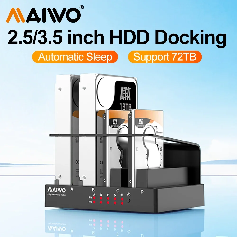 

MAIWO 4 Bay Hard Drive Docking Station for 2.5/3.5 Inch HDD SSD SATA To USB 3.0 HDD Docking Station with 12V3A Power Adapter